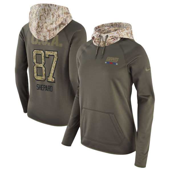 Women Nike Giants 87 Sterling Shepard Olive Salute To Service Pullover Hoodie